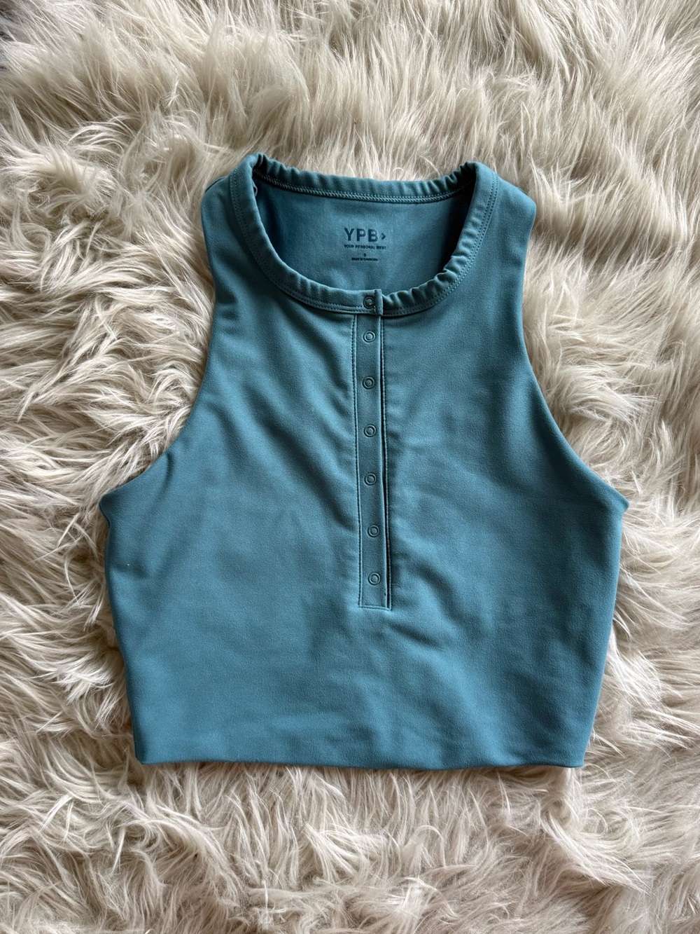 YPB Teal Ribbed Snap-Front Cropped Tank